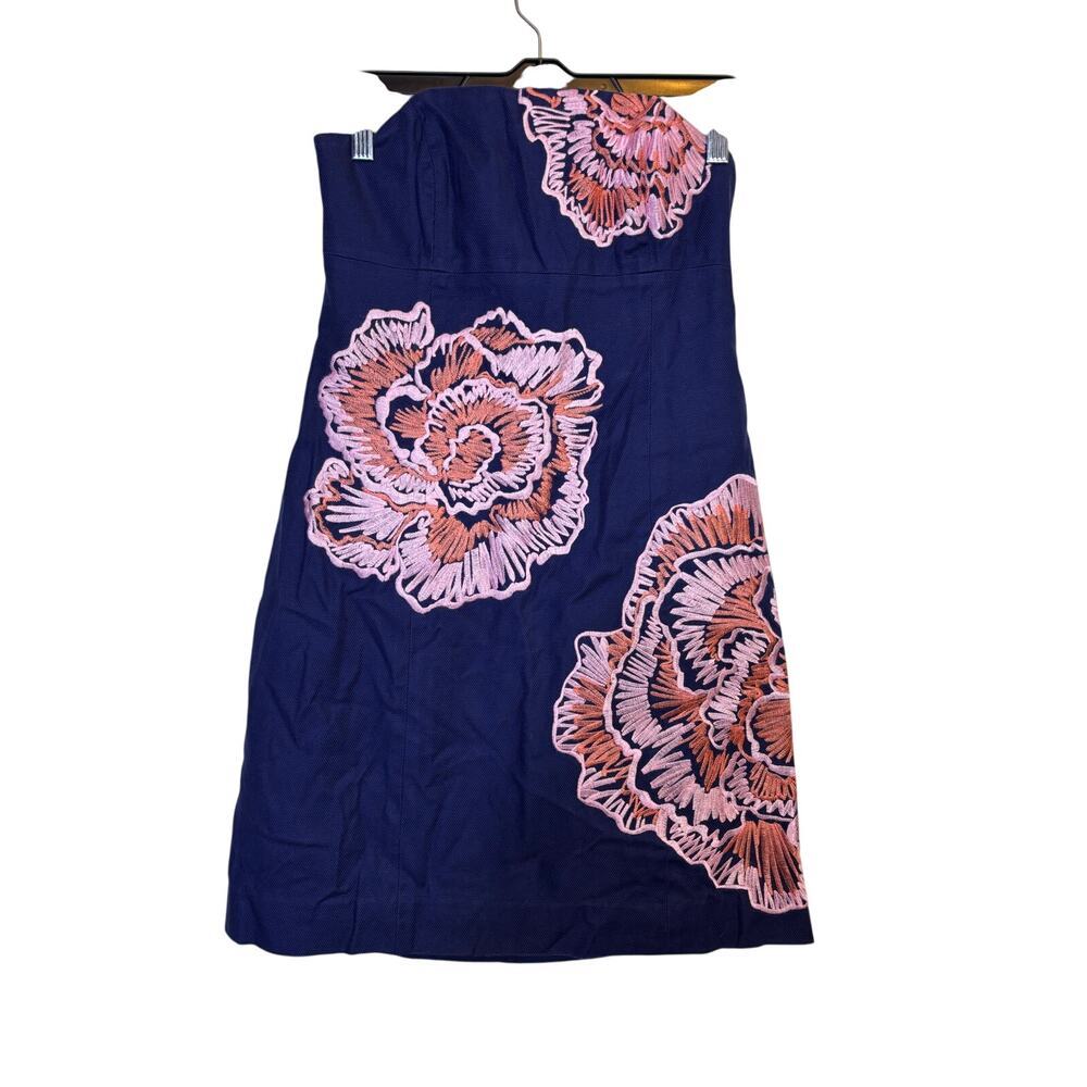 Lilly Pulitzer Floral Embroidered Bowen Strapless Dress 2 Indigo Blue Preppy